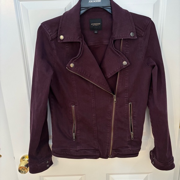 Liverpool Women's Burgundy Denim Moto Jacket - Picture 4 of 4